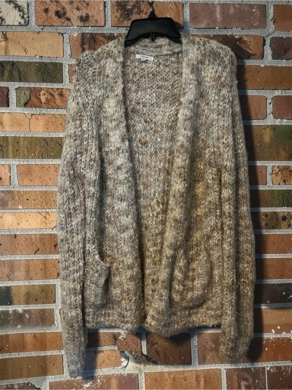 Maurices Cream and Brown Marled Open Cardigan with Pockets